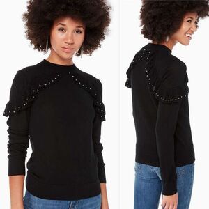 Kate Spade So Foxy Ruffle Studded Sweater in Black Size M